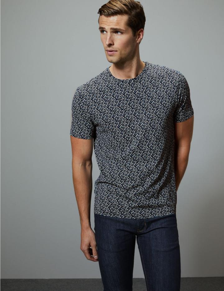 Marks & Spencer Supima Cotton Leaf Print T-shirt Navy Mix