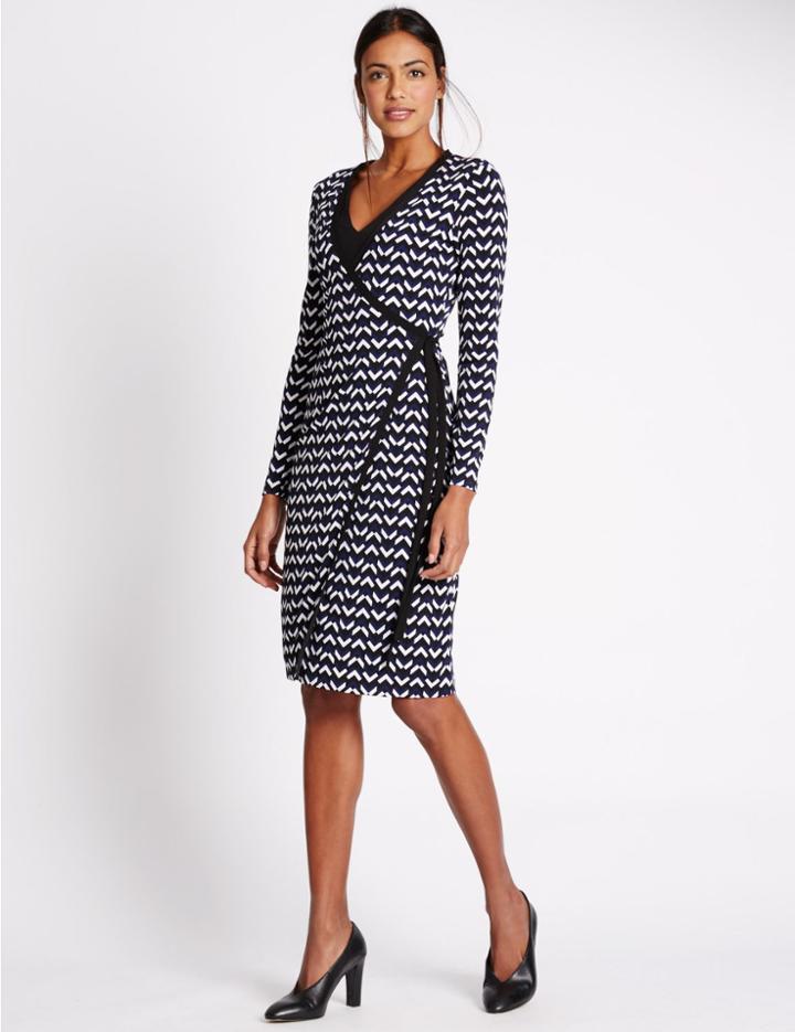 Marks & Spencer Geometric Print Layered Shift Dress Navy Mix