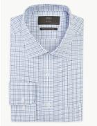 Marks & Spencer Pure Cotton Twill Checked Regular Fit Shirt Blue Mix