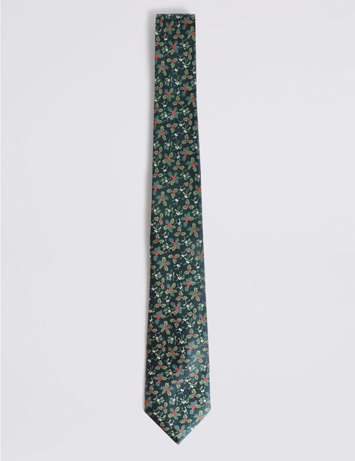 Marks & Spencer Holly & Mistletoe Christmas Tie Green Mix