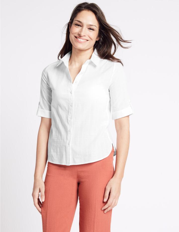 Marks & Spencer Pure Cotton Short Sleeve Shirt White
