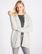 Marks & Spencer Open Front Textured Cardigan Grey Marl