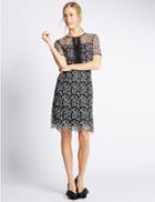 Marks & Spencer Lace Short Sleeve Shift Dress Black Mix