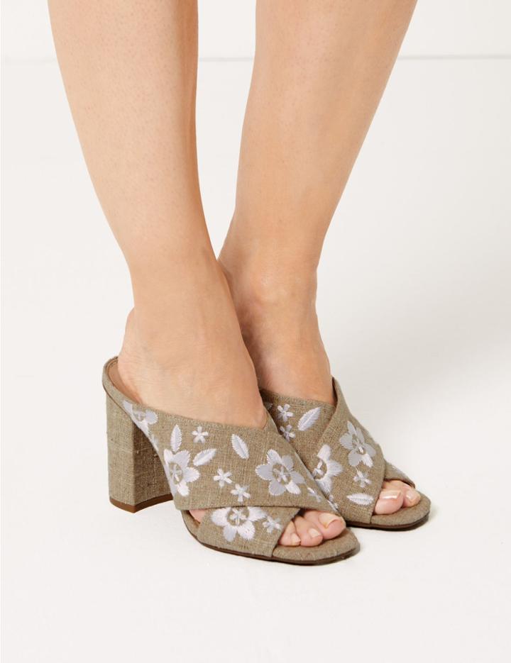 Marks & Spencer Embroidered Mule Sandals Neutral