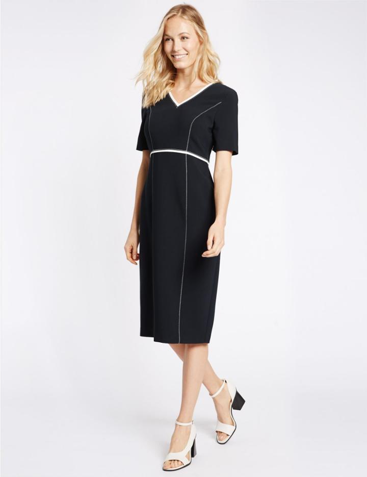 Marks & Spencer V-neck Piped & Stitch Shift Dress Navy Mix