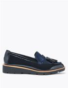 Marks & Spencer Leather Flatform Cleat Sole Tassel Loafers Dark Navy