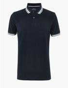 Marks & Spencer Pure Cotton Tipped Collar Polo Shirt Dark Navy