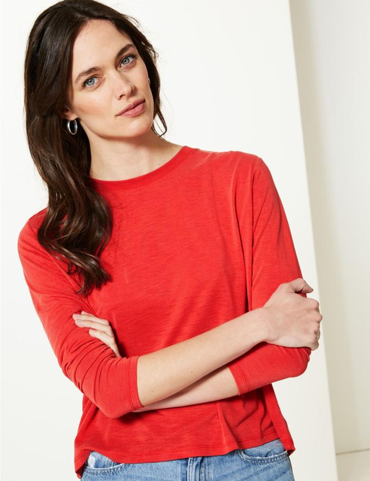 Marks & Spencer Super Soft Regular Fit Long Sleeve T-shirt Red