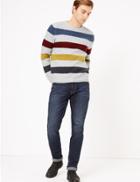 Marks & Spencer Supersoft Striped Crew Neck Jumper Grey Mix