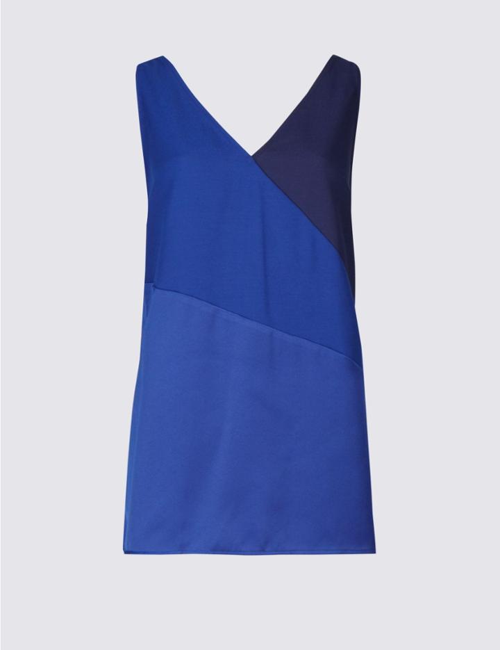 Marks & Spencer Colour Block V-neck Vest Top Navy Mix