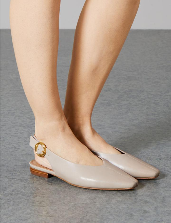 Marks & Spencer Leather Square Toe Slingback Shoes Stone