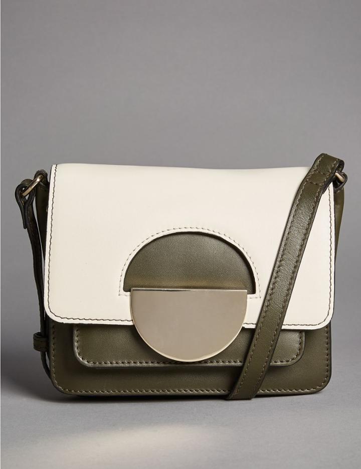 Marks & Spencer Leather Dolly Mini Across Body Bag Khaki Mix