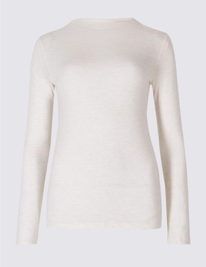 Marks & Spencer High Neck Long Sleeve T-shirt Oatmeal
