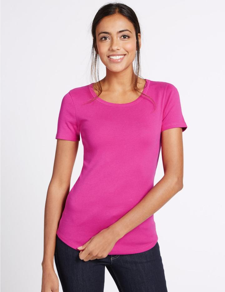 Marks & Spencer Pure Cotton Round Neck Short Sleeve T-shirt Magenta