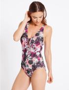 Marks & Spencer Secret Slimming&trade; Floral Print Plunge Swimsuit Mulberry Mix