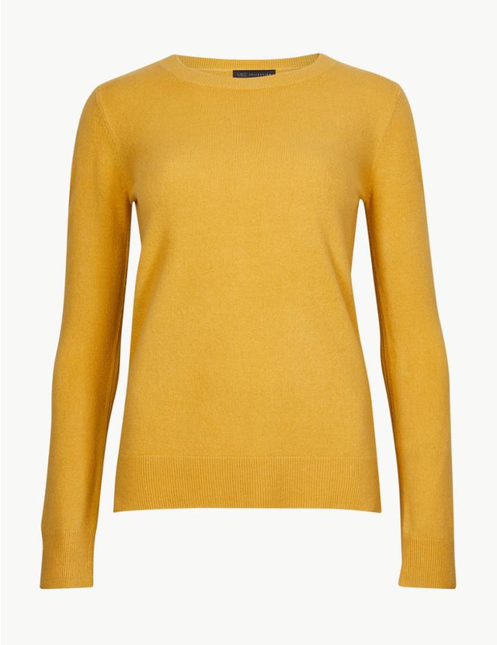 Marks & Spencer Cashmilon&trade; Round Neck Long Sleeve Jumper Honey