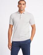 Marks & Spencer Cotton Rich Knitted Polo Shirt Grey Mix