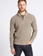 Marks & Spencer Textured Shawl Zip Neck Jumper Neutral