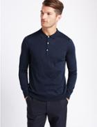 Marks & Spencer Merino Wool Blend Polo Shirt Blue Denim