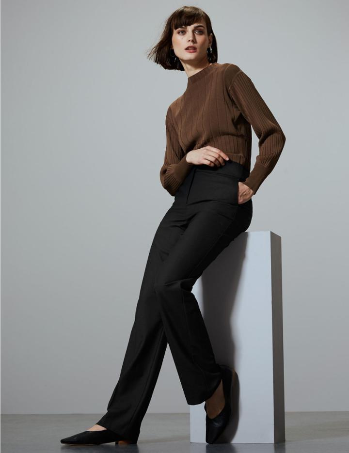 Marks & Spencer Wool Blend Trousers With Silk Black