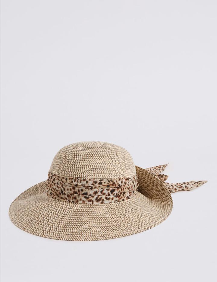 Marks & Spencer Woven Scarf Trim Sun Hat Natural Mix