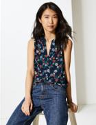 Marks & Spencer Floral Print Shell Top Navy Mix