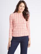 Marks & Spencer Textured Check Long Sleeve T-shirt Red