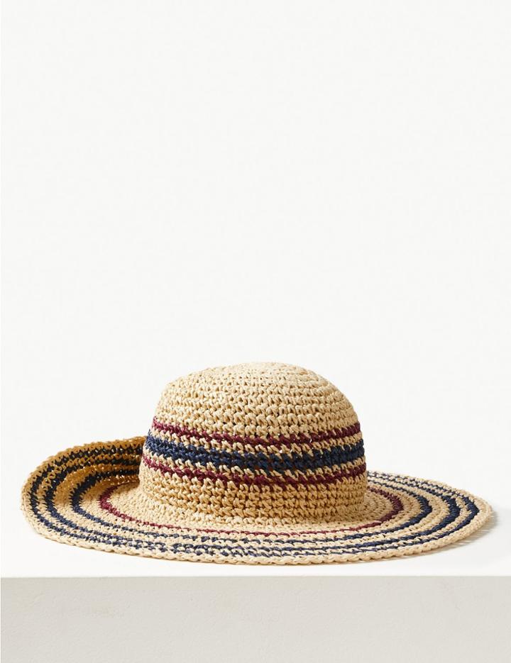 Marks & Spencer Crochet Look Striped Sun Hat Natural Mix
