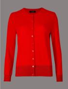 Marks & Spencer Cashmere Rich Round Neck Cardigan Red Mix