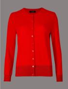 Marks & Spencer Cashmere Rich Round Neck Cardigan Red Mix