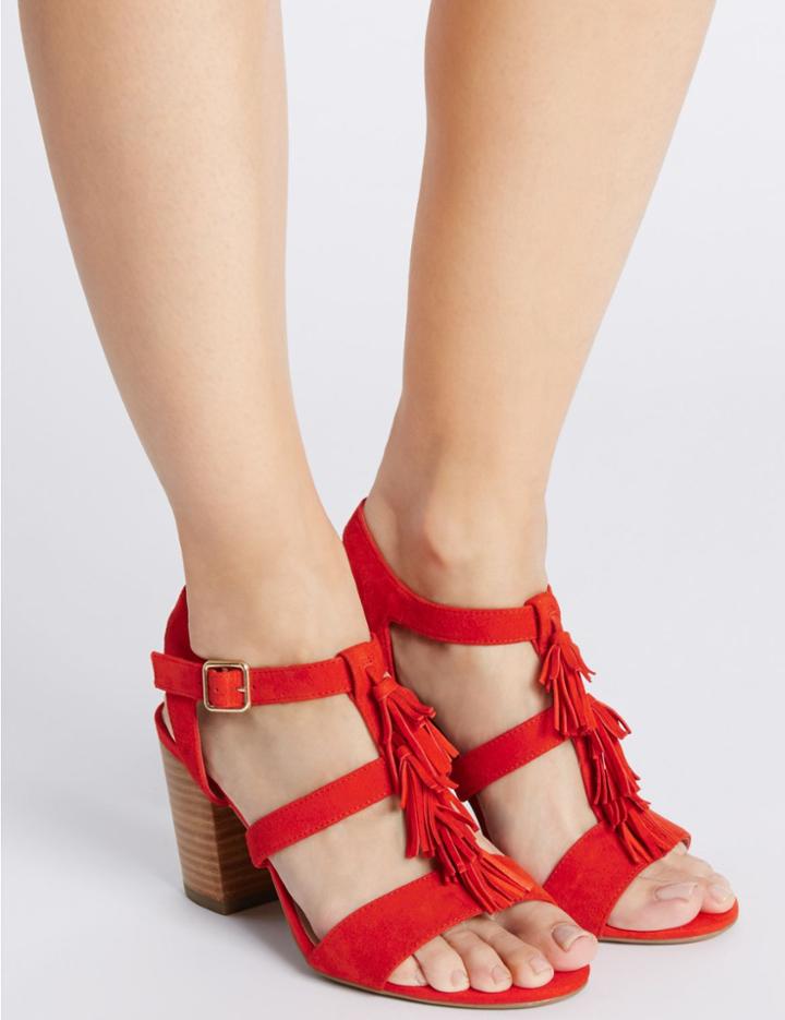 Marks & Spencer Suede Angular Heel Tassel Sandals Flame