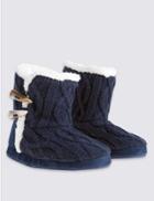 Marks & Spencer Cable Knit Slipper Boots Navy