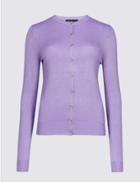 Marks & Spencer Ribbed Round Neck Cardigan Medium Lilac