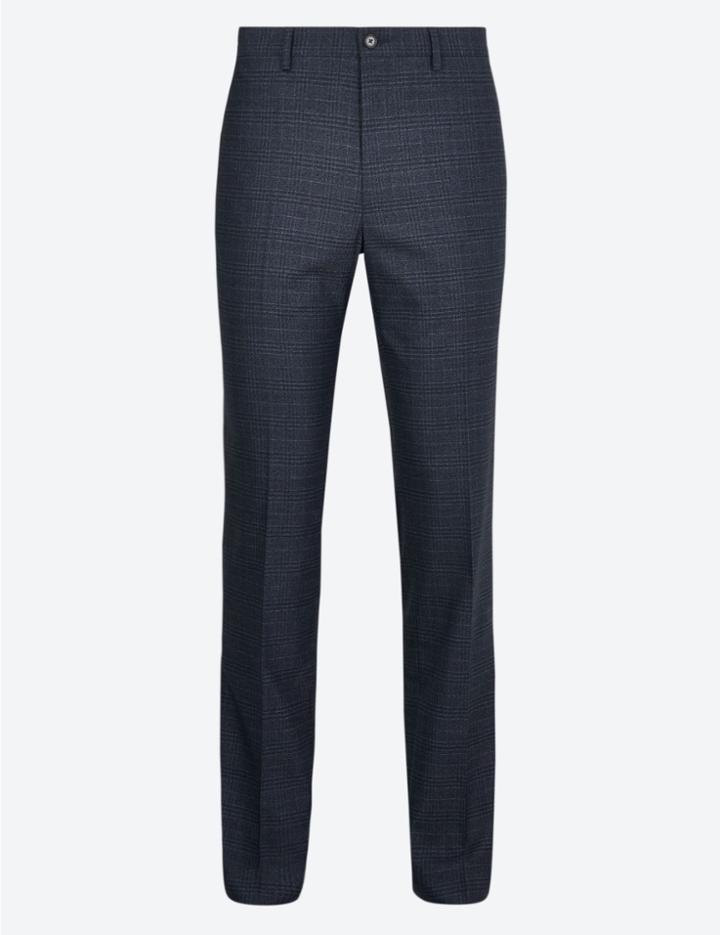 Marks & Spencer Slim Fit Stretch Checked Trousers Blue