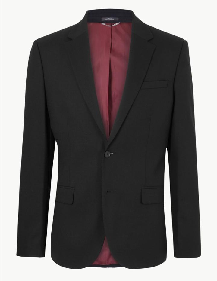 Marks & Spencer Black Textured Slim Fit Jacket Black