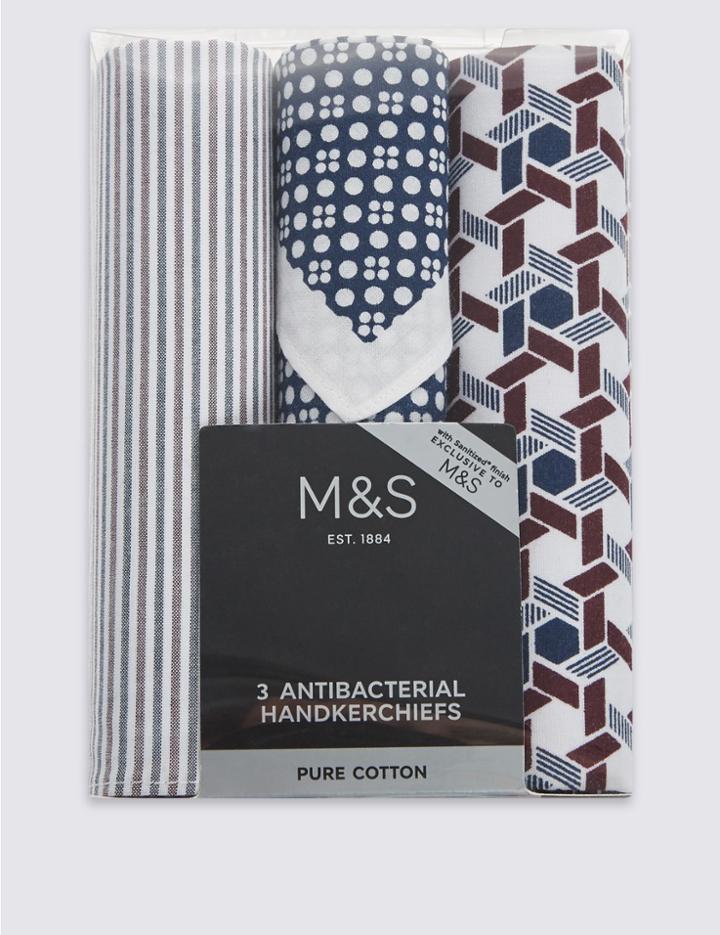 Marks & Spencer 3 Pack Pure Cotton Assorted Anti-bacterial Handkerchiefs Red Mix