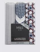 Marks & Spencer 3 Pack Pure Cotton Assorted Anti-bacterial Handkerchiefs Red Mix