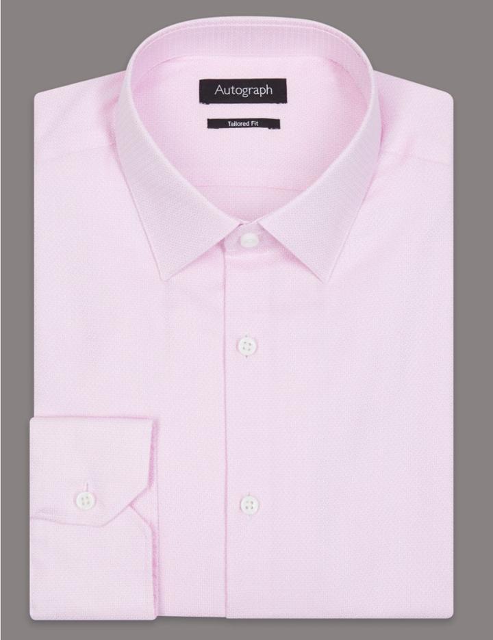 Marks & Spencer Pure Cotton Tailored Fit Textured Shirt Pink