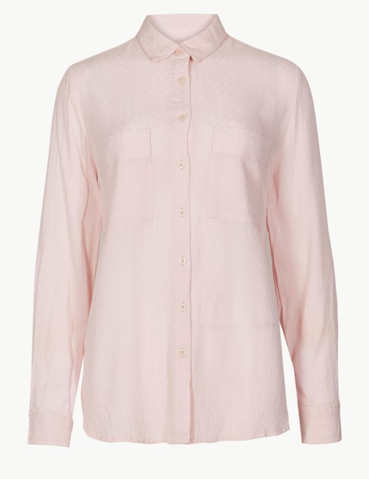 Marks & Spencer Textured Long Sleeve Shirt Pale Pink
