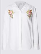 Marks & Spencer Pure Cotton Embroidered Long Sleeve Shirt White Mix