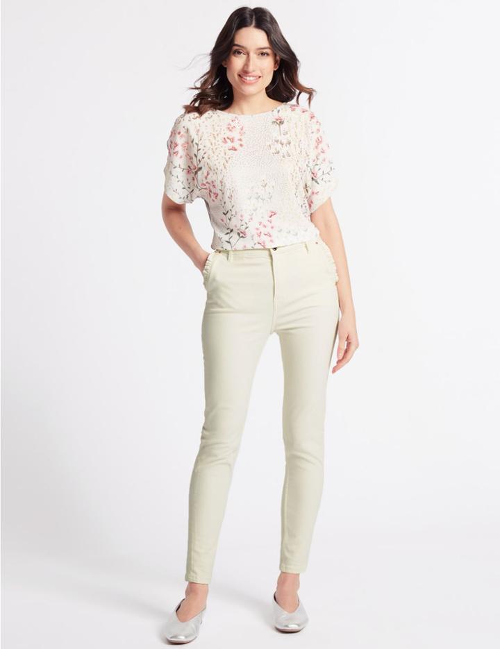 Marks & Spencer Frill Pocket Roma Rise Skinny Leg Jeans Cream