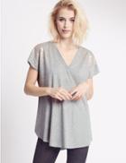 Marks & Spencer Foil Print V-neck Jersey Top Light Grey
