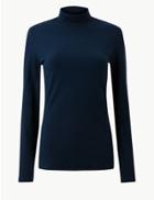 Marks & Spencer Textured Turtle Neck Long Sleeve T-shirt Navy