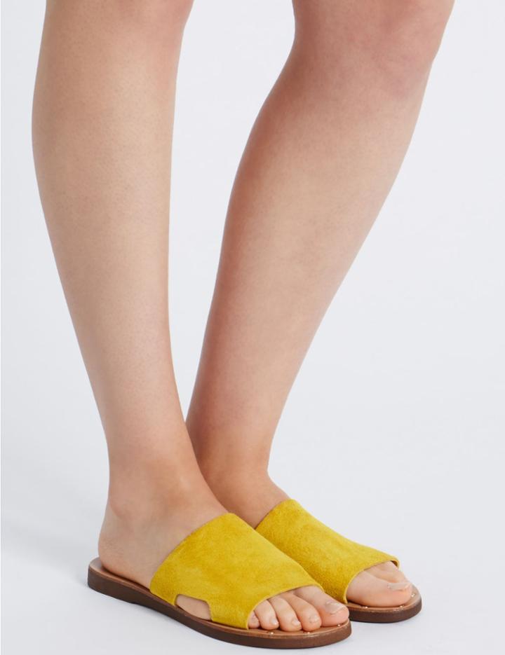 Marks & Spencer Leather Cut Out Mule Shoes Ochre
