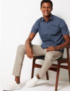 Marks & Spencer Cotton Blend Slim Fit Printed Shirt Navy Mix