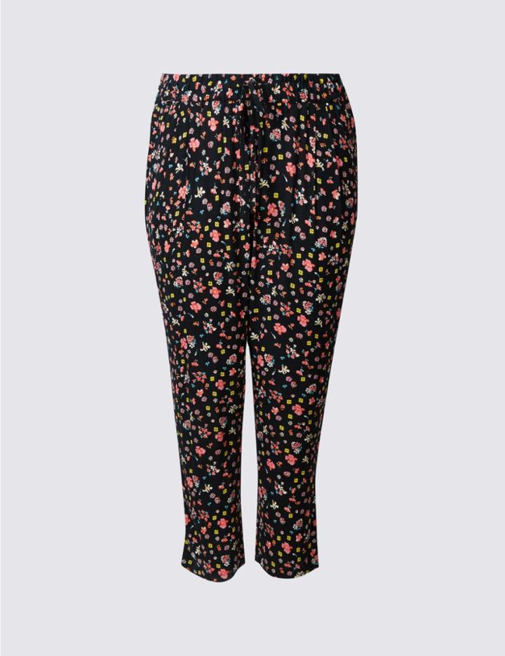 Marks & Spencer Plus Cropped Tapered Leg Trousers Black Mix