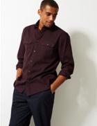 Marks & Spencer Pure Cotton Textured Shirt With Pockets Dark Aubergine