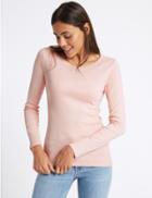 Marks & Spencer Pure Cotton Round Neck Long Sleeve T-shirt Blush