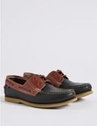 Marks & Spencer Extra Wide Fit Leather Lace-up Boat Shoes Navy