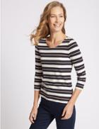 Marks & Spencer Contrast Stripe Round Neck &frac34; Sleeve T-shirt Navy Mix